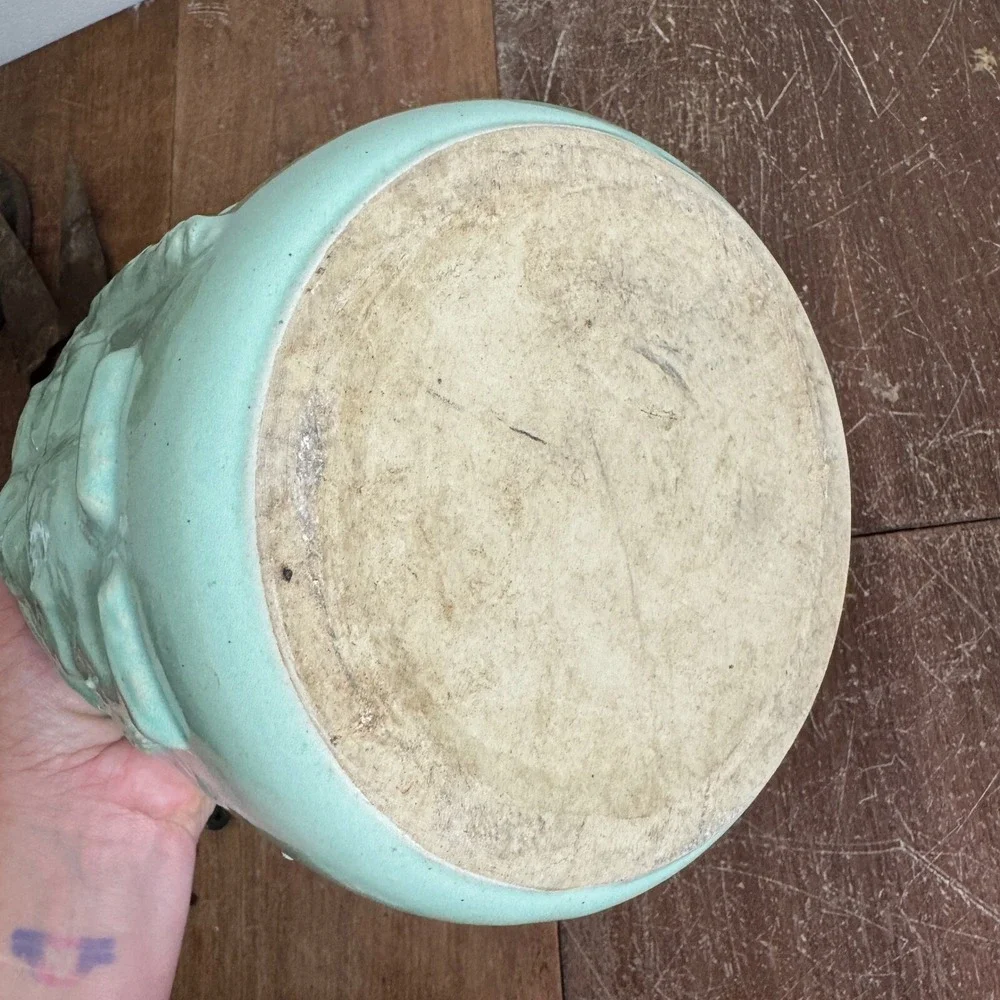 Vintage Mint Green Glazed Cookie Jar with Rabbit & Carrot NO LID farmhouse decor